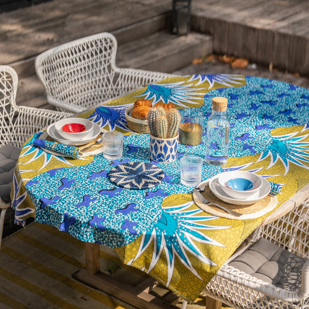 MBILA-LAGA – Nappe en wax bleu et kaki