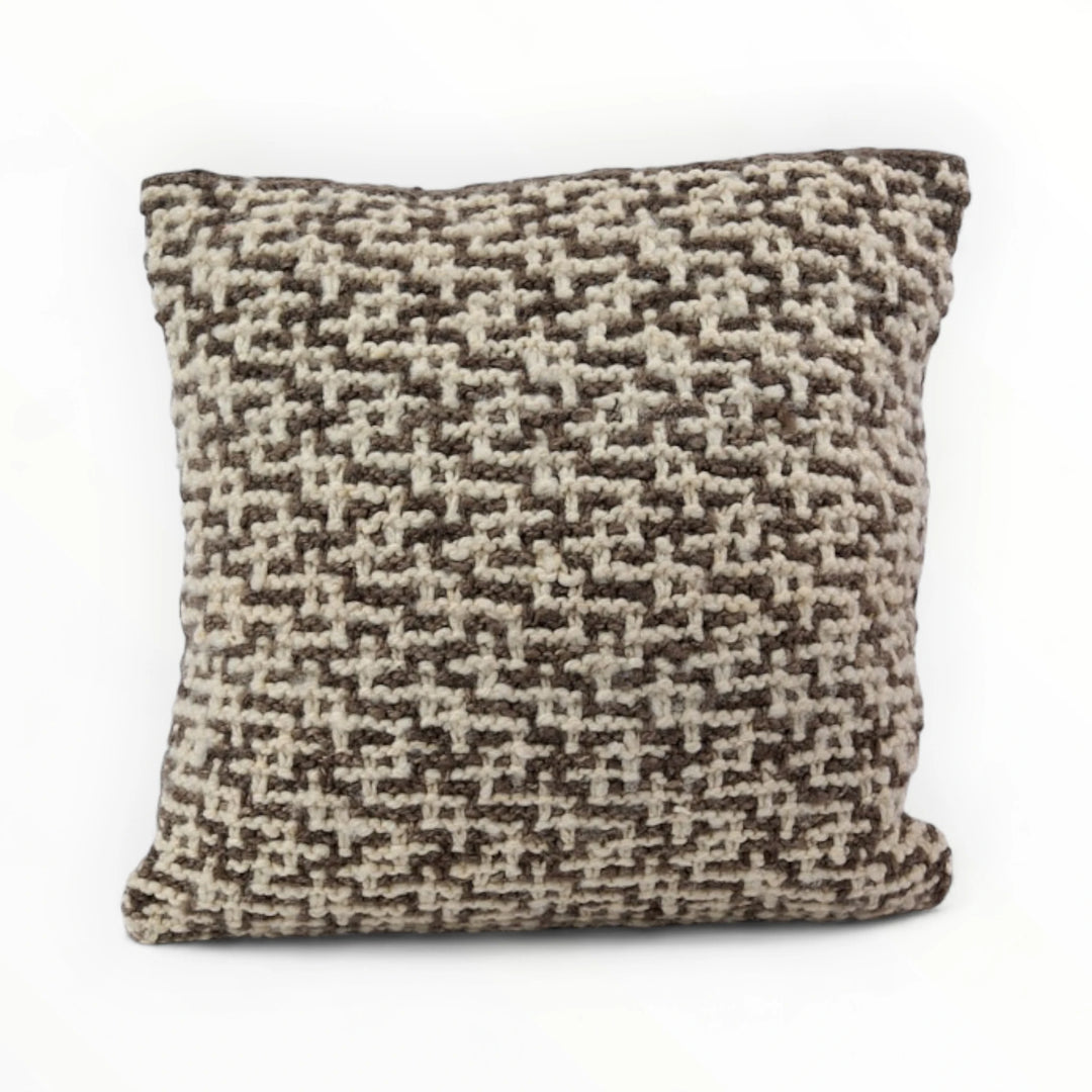 Paire de coussin ethnique - Pure laine - brun chiné et blanc - JOTO - Studio Matongé. Coussin carré N°1 : 45 x 45 cm