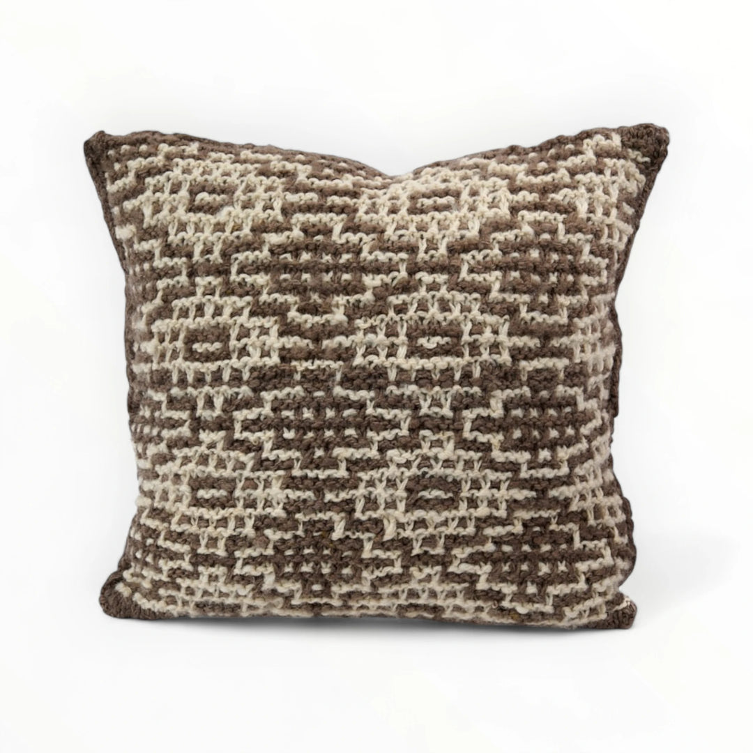 Paire de coussin ethnique - Pure laine - brun chiné et blanc - JOTO - Studio Matongé. Coussin carré N°2 : 45 x 45 cm