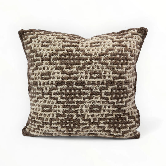 Paire de coussin ethnique - Pure laine - brun chiné et blanc - JOTO - Studio Matongé. Coussin carré N°2 : 45 x 45 cm