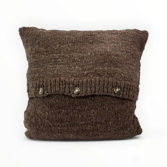 Paire de coussin ethnique - Pure laine - brun chiné et blanc - JOTO - Studio Matongé. Dos de coussin : fermeture portefeuille à 3 boutons. 
Garniture de coussin incluse.