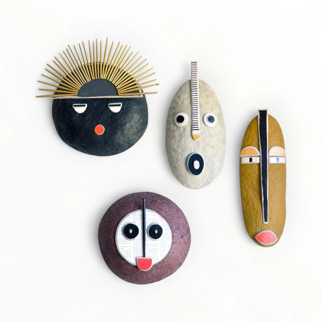 Collectionnez les masques africains stylisés design réalisés en papier mâché recyclé - Quazidesign - Studio Matongé