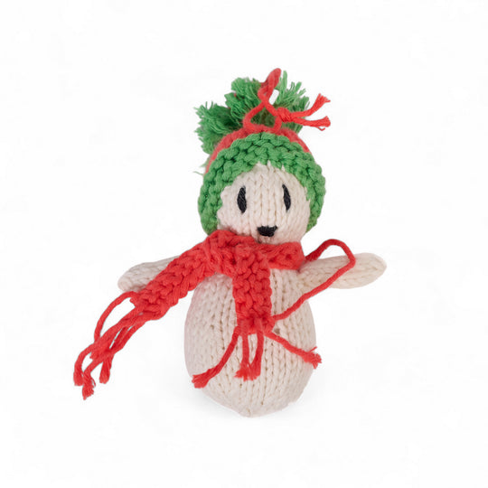Décoration tricotée main – Bonhomme de neige en coton bio