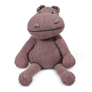 Doudou hippopotame HIPPOLYTE en coton bio gris taupe, fait main, vue de face