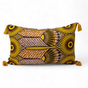 Housse de coussin ethnique rectangulaire 40 x 60 cm - Wax jaune et marron - JUA - Studio Matongé