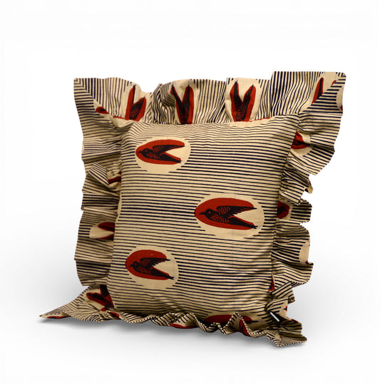 FEFERE-MTOTO – Housse de coussin à volants en wax et double gaze