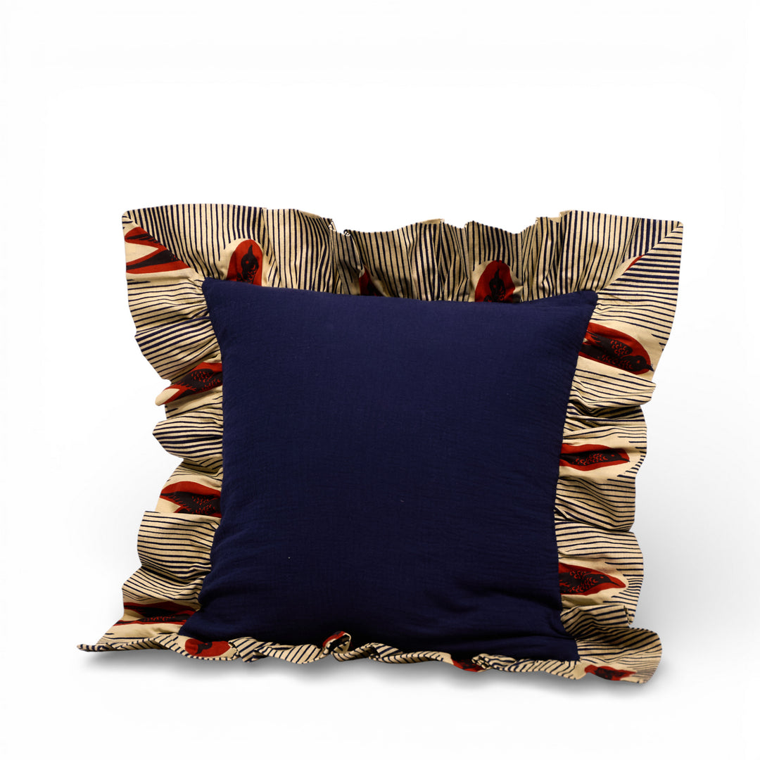 FEFERE-MTOTO – Housse de coussin à volants en wax et double gaze