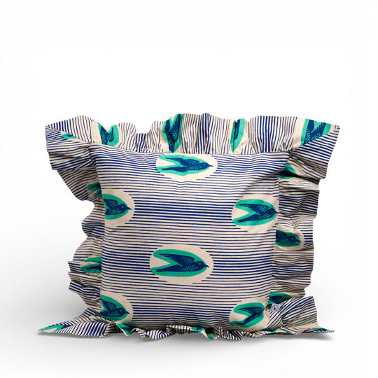 FEFERE-MTOTO – Housse de coussin à volants en wax et double gaze