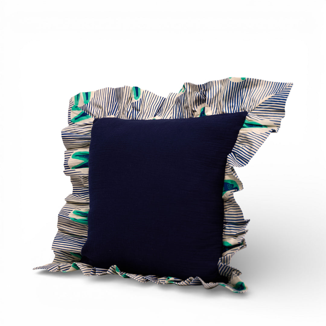 FEFERE-MTOTO – Housse de coussin à volants en wax et double gaze