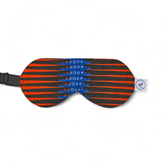 Masque de nuit wax et soie DARE AGU – motif rayures orange et bleu