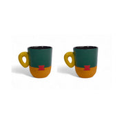 Duo de tasses à café bicolore MARABA en céramique par la céramiste Sud-Africaine Clementina van der Walt pour Done d'Africa x Studio Matongé.
6,5 cm de diamètre et 8 cm de hauteur, parfait pour vos expresso. 
Ici en combinaison Sapin & Abricot.
Pièces uniques : motif central et couleur de l'anse aléatoires. 