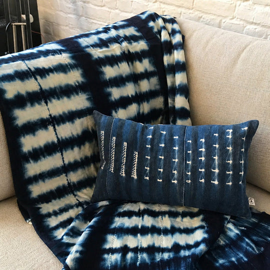 ZANA-BAHARI — Plaid en bogolan bleu marine