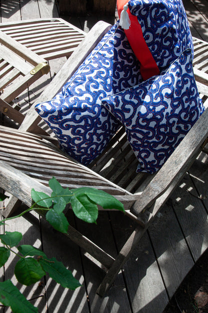 Ethnic cushion cover - White, blue and coral Wax - KOORAAL