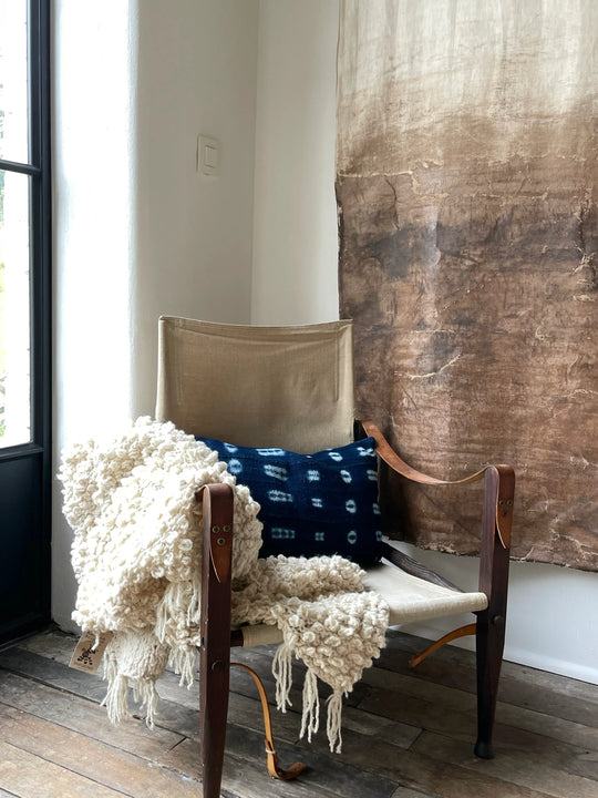 BAHARINI housse de coussin bogolan bleu