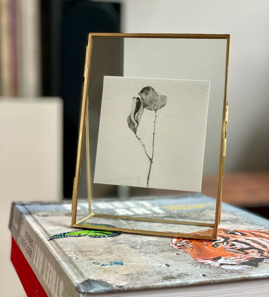 Dans la bibliothèque, posé sur un livre de street art, la photo encadrée Lips on Moon - Résistances Végétales par Ana Bloom. 
Tirage noir et blanc en série limité, encadré et signé de la main de l'artiste. 