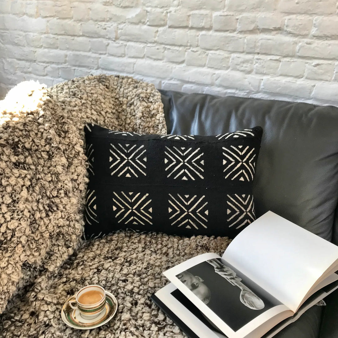 MRABA housse de coussin bogolan noir