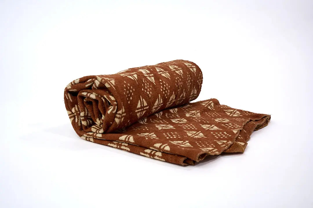 Plaid terracotta en bogolan de coton bio - LENGO - Fait main - Studio Matongé