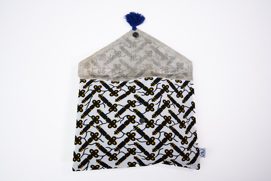 Pochette de rangement enveloppe - Wax blanc et noir et lin enduit - KER - Studio Matongé