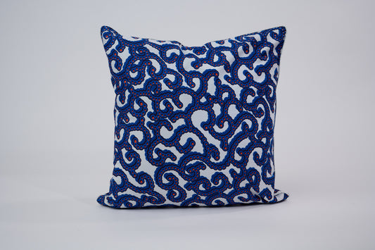 Ethnic cushion cover - White, blue and coral Wax - KOORAAL