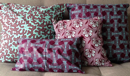Ethnic cushion cover - Burgundy and green floral wax - DIYA