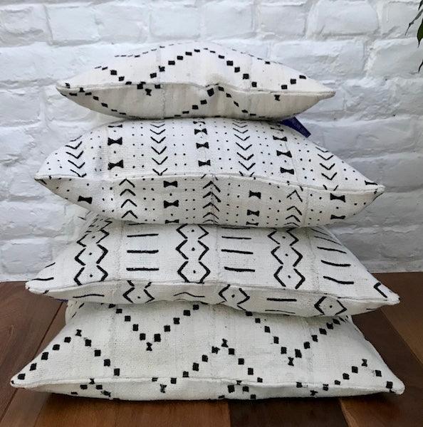 Ethnic Cushion Cover - White Bogolan Mudcloth - DOTS