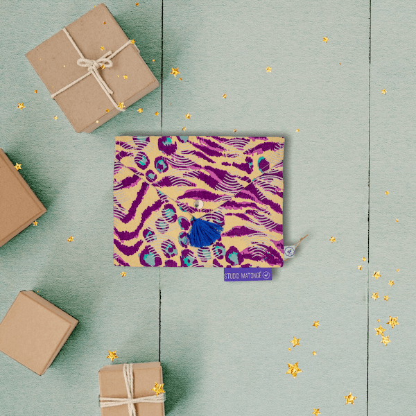 Pochette de rangement enveloppe - Wax crème et violet et lin enduit - MISIK
