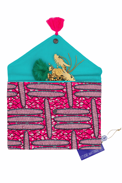 Envelope storage pouch - Pink and turquoise wax - WODE