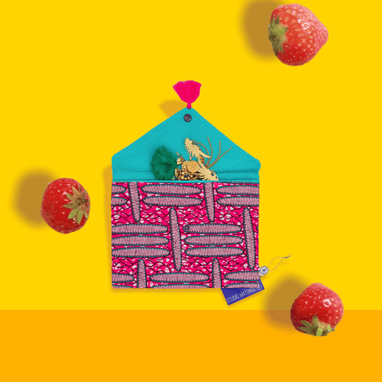 Pochette de rangement enveloppe - Wax rose et turquoise - WODE - Studio Matongé