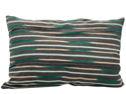 Ethnic cushion cover - Mossi vintage gray, green and beige striped - UZURI