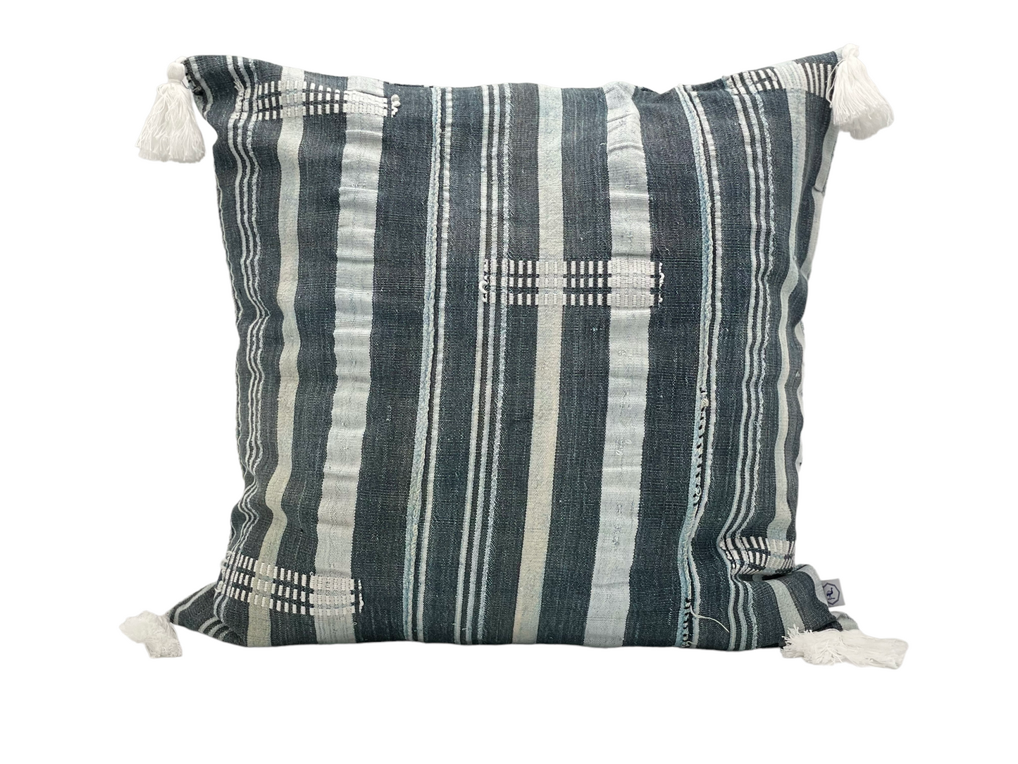 Ethnic cushion cover - Mossi vintage blue striped African fabric - TANGAZO